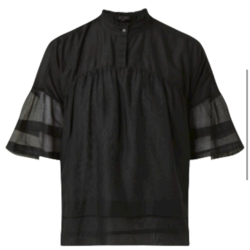 Allsaints Etna Black Silk Blend Short Sleeve Blouse Size 4 - Picture 3 of 9